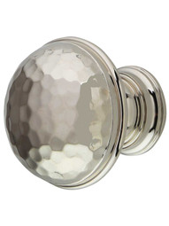 Atherton Hammered Surface Round Cabinet Knob with Plain Edge - 1 1/4 inch Diameter in Polished Nickel.